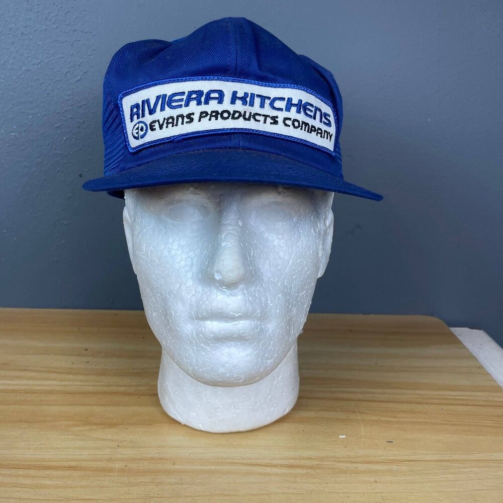 Riviera Kitchens Evans Products Trucker Hat Unisex One Size Blue Snapback Cap